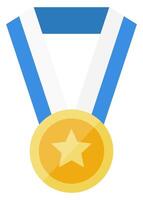 Flat icon of winner medal with star and ribbon isolated on white background. vector