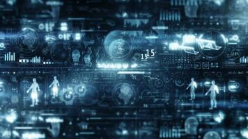 Array of digital data moves in virtual space. video