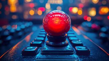 A red button on a computer keyboard video