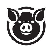 This is a simple, black and white line art logo of a smiling pig's head, encircled by a decorative border. vector