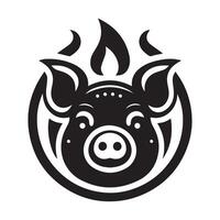 A stylized, black and white silhouette of a pig, positioned within a circular frame. vector