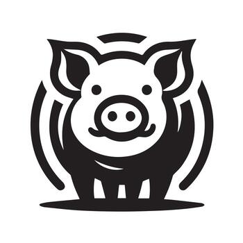 A simple, black silhouette of a pig, viewed in profile, with a happy expression. vector