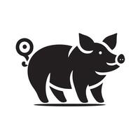 A stylized, black and white graphic of a pig's head encircled by flames. vector