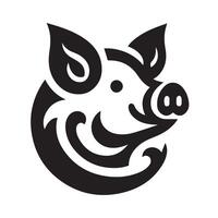 Cheerful Pig Silhouette in a Circle Design vector