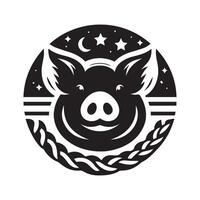 Stylized Black and White Pig Logo Design vector