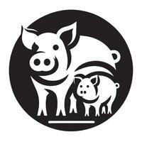 Cute Pig Silhouette in a Circle vector