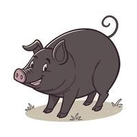 A friendly, cartoon pig is depicted in a simple, black and gray color palette. vector