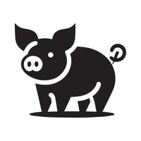 A stylized, black and white silhouette of a pig in a circular frame. vector
