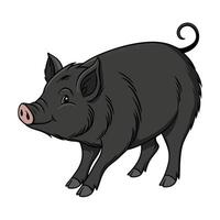 illustration of a cartoon pig, depicted in a friendly pose, standing in a grassy field. vector