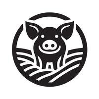 A stylized, black and white silhouette of a pig with intricate, swirling decorative elements. vector