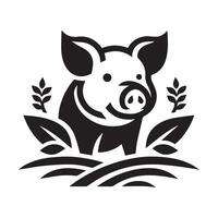 A stylized, black and white vctor illustration of a pig. vector