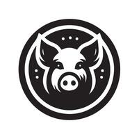 simple, stylized black and white graphic of a pig's head. vector
