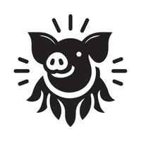 A stylized, black and white silhouette of a pig's head is featured within a circular design. vector
