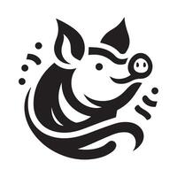 Cute Pig Silhouette in Circle Design vector