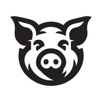 A stylized, black and white silhouette of a pig's head, with a happy expression. vector