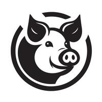 A simple, black and white silhouette of a pig's head and shoulders positioned within a circular frame. vector