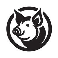 A simple, black and white vctor graphic of a pig's head, appearing friendly and cheerful. vector