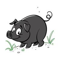 A friendly cartoon pig, depicted in shades of gray, with large eyes and a cheerful expression, is looking upward. vector