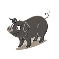 This whimsical cartoon pig is depicted in a full shot, facing slightly to its right, with its head tilted upwards. vector