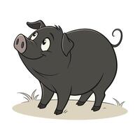 A friendly, cartoon pig with large eyes and a happy expression is depicted standing on a grassy field. vector
