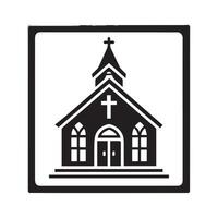A stylized, black and white graphic design of a church building. vector