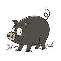 A charming illustration of a cartoon pig, depicted in a friendly pose, standing in a grassy field. vector