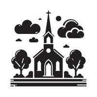 This is a clean, stylized, black and white silhouette of a church. vector