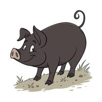 A cheerful, cartoon pig is depicted walking on a simple dirt path. vector