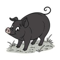 A cheerful cartoon pig, depicted in a simple, stylized way, stands on a light beige ground. vector