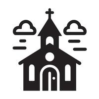 This is a stylized, black and white vctor graphic of a church building encircled by a laurel wreath vector