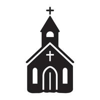 A simple, black and white graphic of a church building encircled by a laurel wreath. vector
