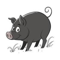 A cheerful, cartoon pig with a friendly expression is depicted standing on a patch of grass. vector