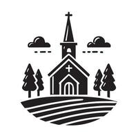 A stylized, black and white, vctor illustration of a church. vector