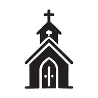 black and white silhouette of a church building, centrally located within a circular emblem. vector