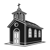 This graphic shows a classic church building design, rendered in a clean black and white style. vector
