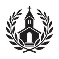 This is a simple, black and white silhouette of a church. vector