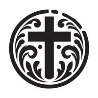 graphic showcasing a stylized cross situated within a circular border. vector