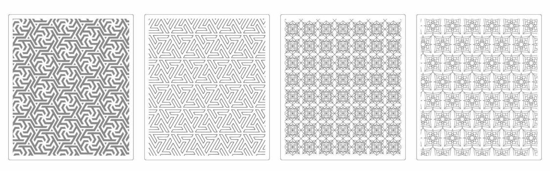 cuatro diferente patrones de geométrico diseños en un blanco antecedentes vector