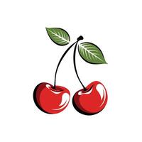 Fresh Cherry with Leaves Isolate vector