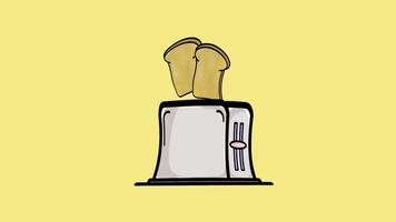 Drawn toast pops up from a lightgrey toaster video