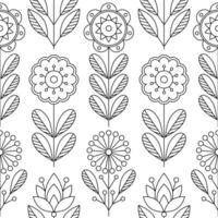 Seamless pattern with flowers in line art style on white background. vector