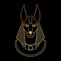 Anubis the god of ancient Egypt. Line art golden icon on black background. vector