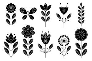 A set of black flowers to create different designs. vector
