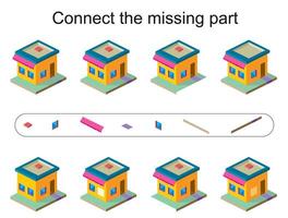 Educational game for children. Connect the missing part. Kids activity sheet. vector