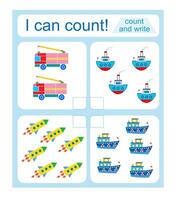 Math activity for kids. I can count. vector