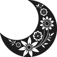 Elegant Crescent Moon with Floral Patterns Silhouette vector