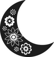Decorative Crescent Moon Silhouette with Floral Pattern vector