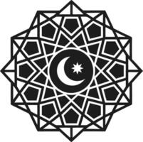 Islamic Crescent Moon with Star and Geometric Pattern - Illustration vector