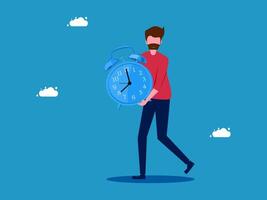 man with beard holding an alarm clock vector