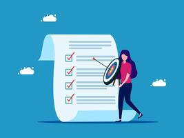 a woman is holding a dart and pointing to a checklist vector